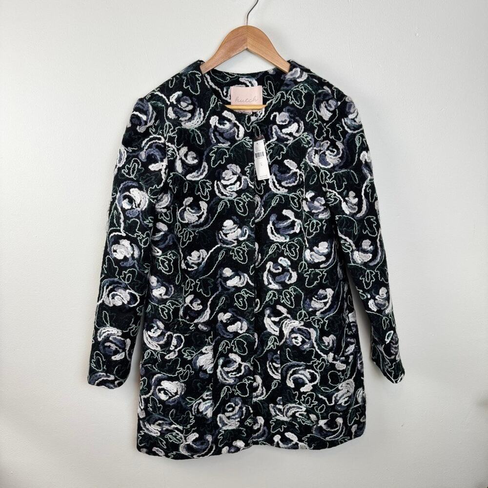 New $228 Anthropologie Floral Tapestry Embroidered Coat Hutch $260 Small Blue - Picture 5 of 15